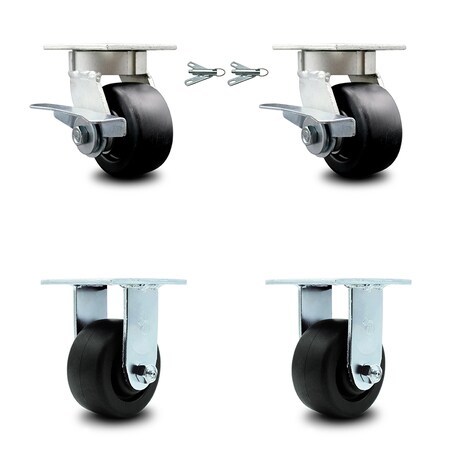 Service Caster 4 Inch Kingpinless Polyolefin Wheel Caster Brakes and Swivel Locks 2 Rigid, 2PK SCC-KP30S420-POR-SLB-BSL-2-R-2